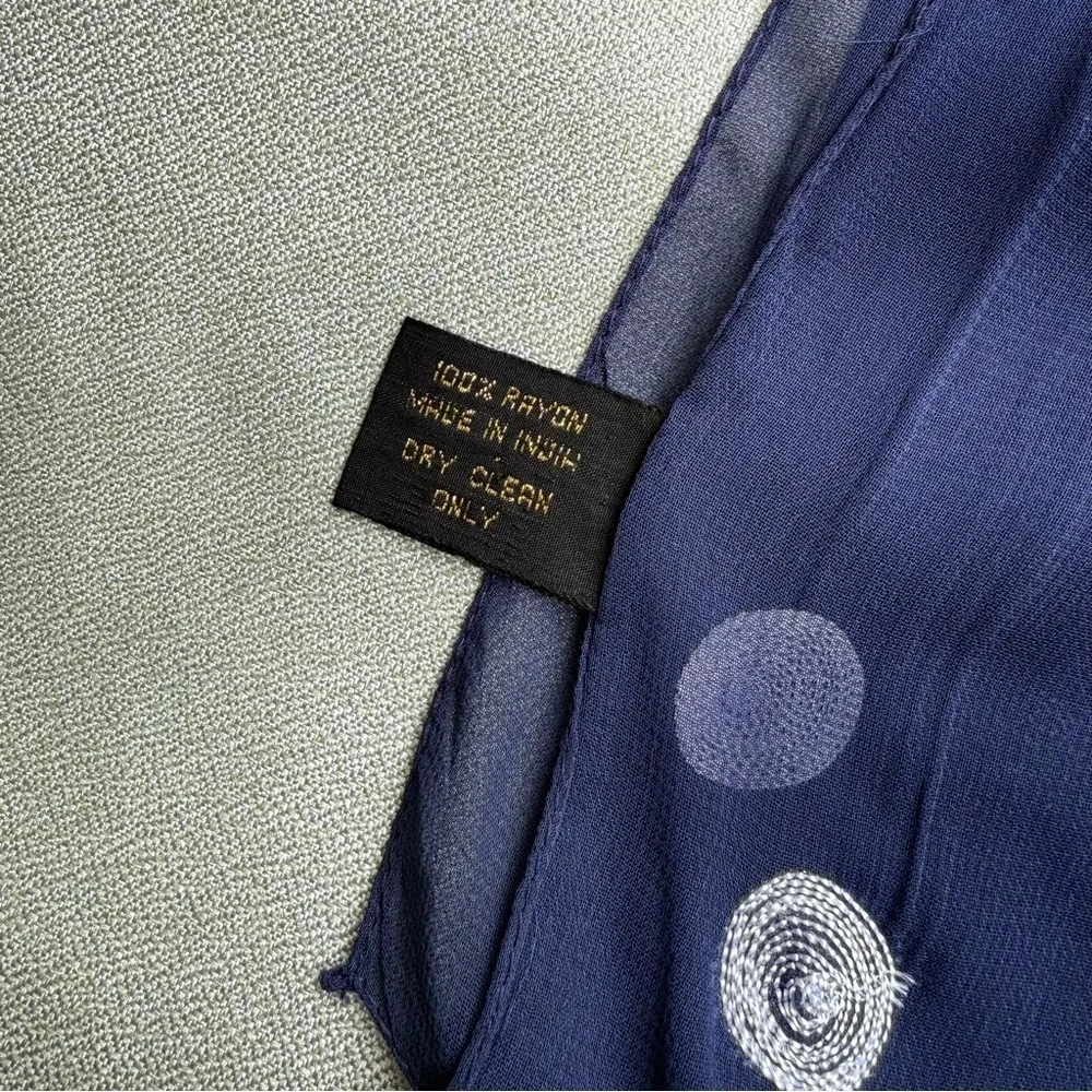 A. Brod Fashion Accessories Blue Navy White Dots Sheer Long Rayon Scarf 64 x 14